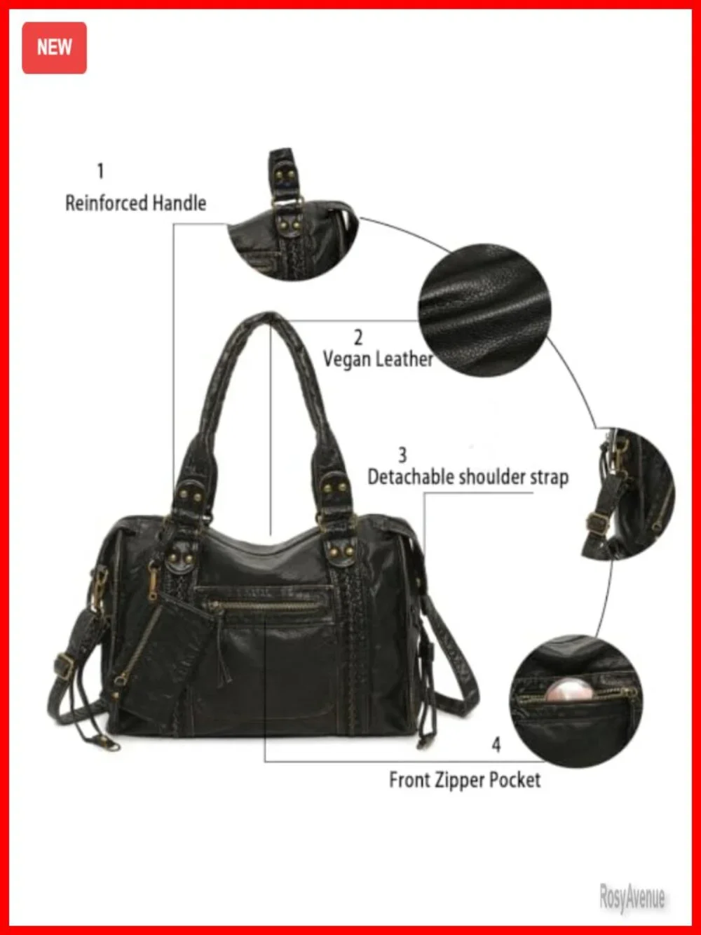 Vegan Leather Hobo Shoulder Bag, Y2K Distressed Tote